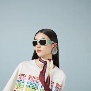 NEW Gucci GG1403S 004 Sage Green Gray Unisex Rectangle Sunglasses GG 1403S